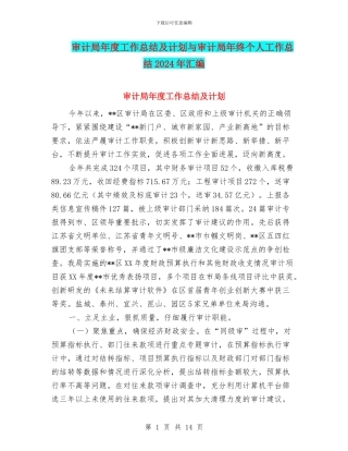 审计局年度工作总结及计划与审计局年终个人工作总结2024年汇编
