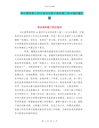 审计局年度工作计划书与审计局年度工作计划打算汇编