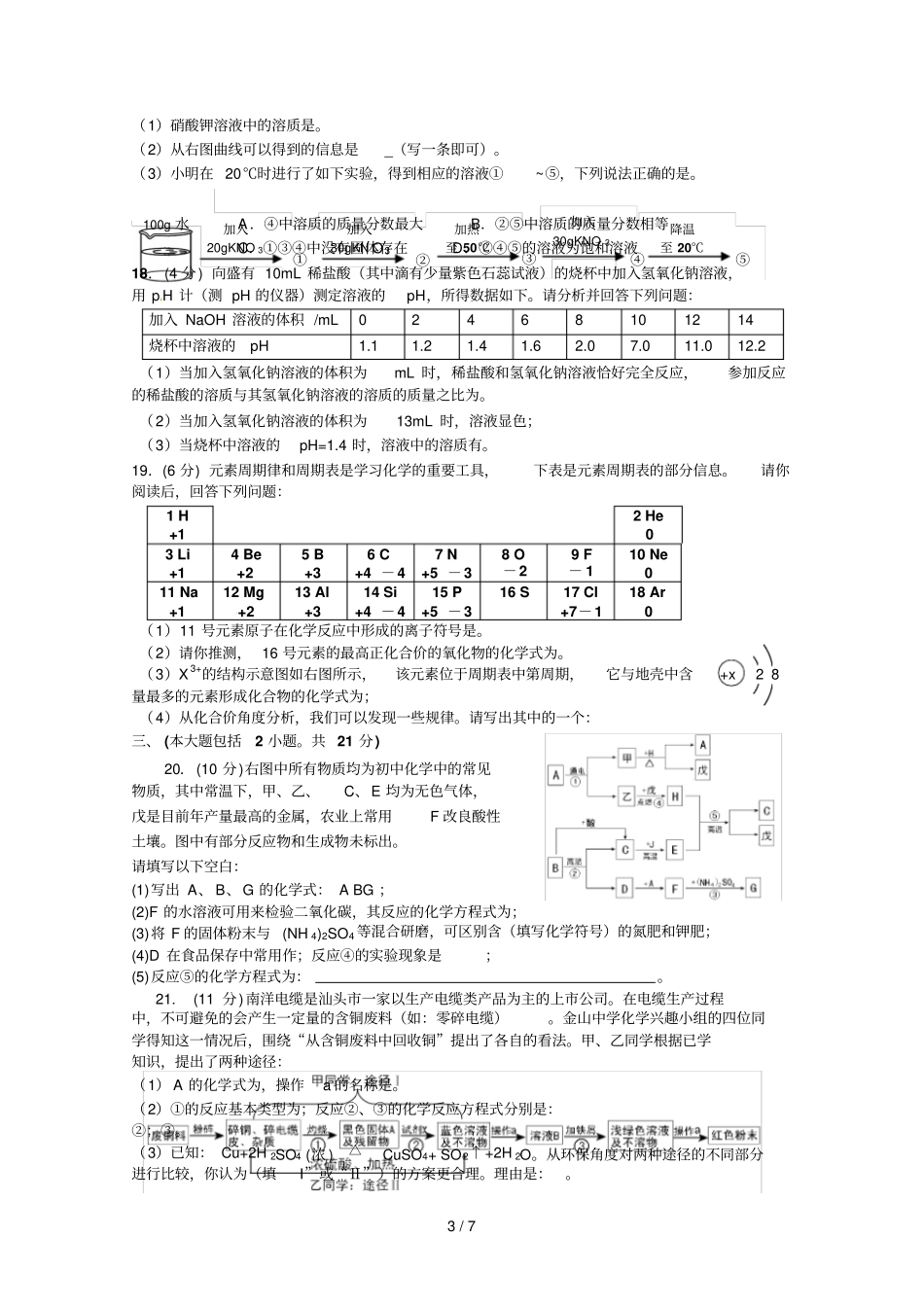 化学中考试卷及答案五_第3页