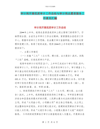 审计局开展优质审计工作总结与审计局志愿者服务工作意见汇编