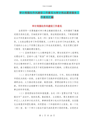 审计局强化作风建设工作意见与审计局志愿者服务工作意见汇编