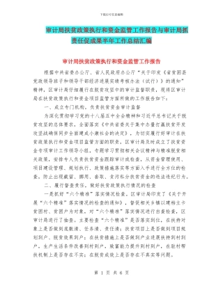 审计局扶贫政策执行和资金监管工作报告与审计局抓责任促成果半年工作总结汇编