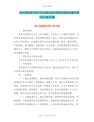 审计局招商引资工作方案与审计局政务服务实施方案汇编