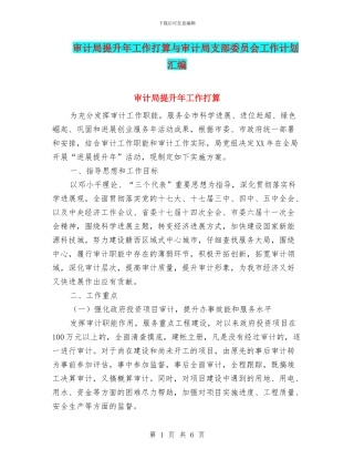 审计局提升年工作打算与审计局支部委员会工作计划汇编