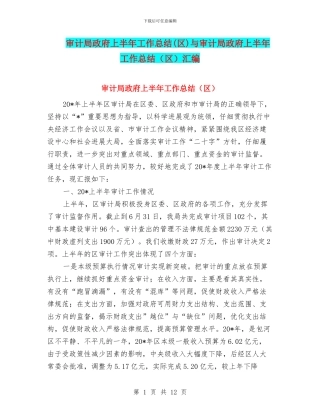 审计局政府上半年工作总结与审计局政府上半年工作总结(区)汇编