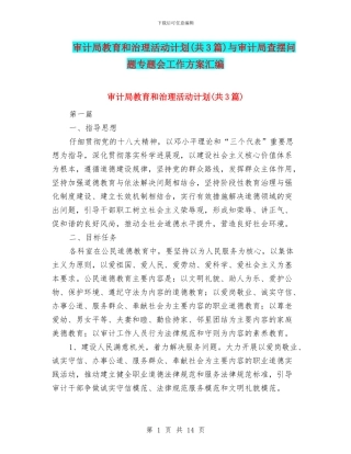 审计局教育和治理活动计划与审计局查摆问题专题会工作方案汇编