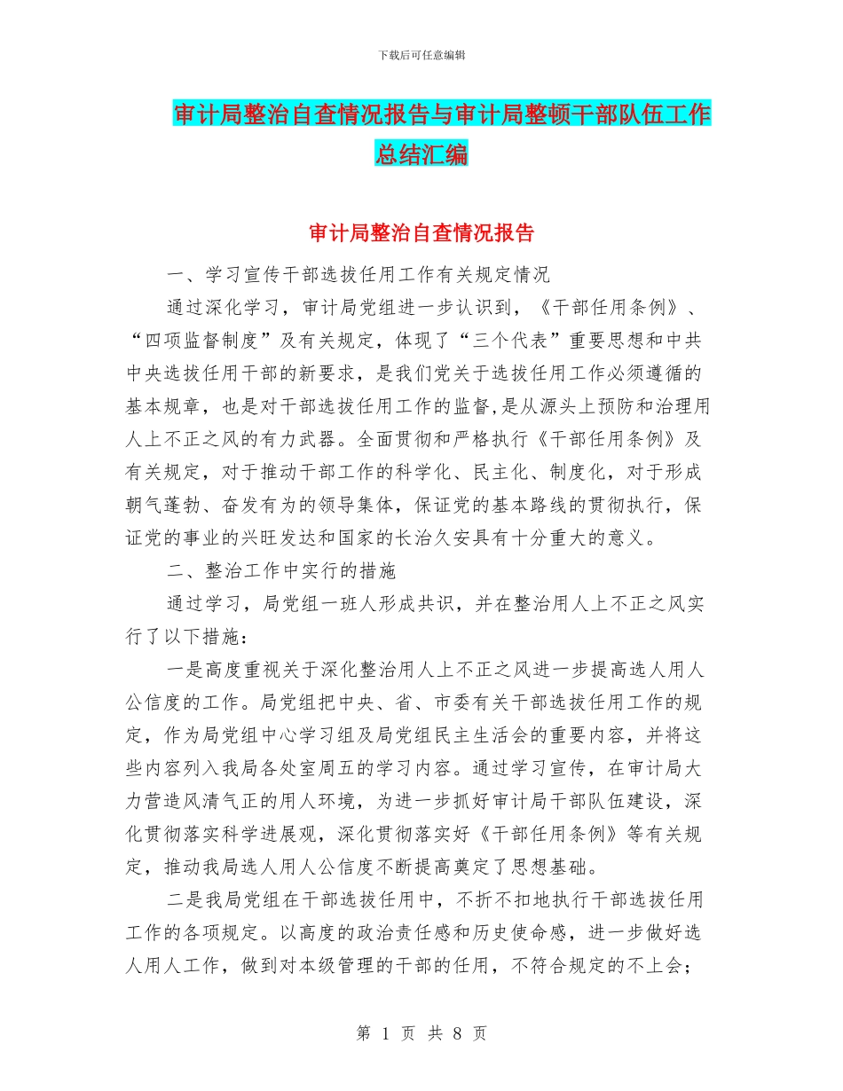 审计局整治自查情况报告与审计局整顿干部队伍工作总结汇编_第1页
