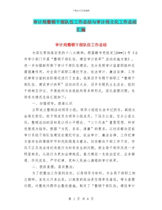 审计局整顿干部队伍工作总结与审计局文化工作总结汇编