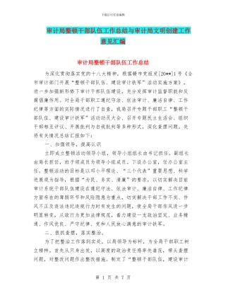 审计局整顿干部队伍工作总结与审计局文明创建工作意见汇编