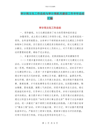 审计局文化工作总结与审计局机关建设工作半年总结汇编