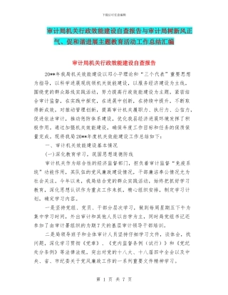 审计局机关行政效能建设自查报告与审计局树新风正气、促和谐发展主题教育活动工作总结汇编