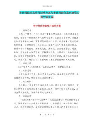 审计局法治宣传月活动方案与审计局深化家风建设实施方案汇编
