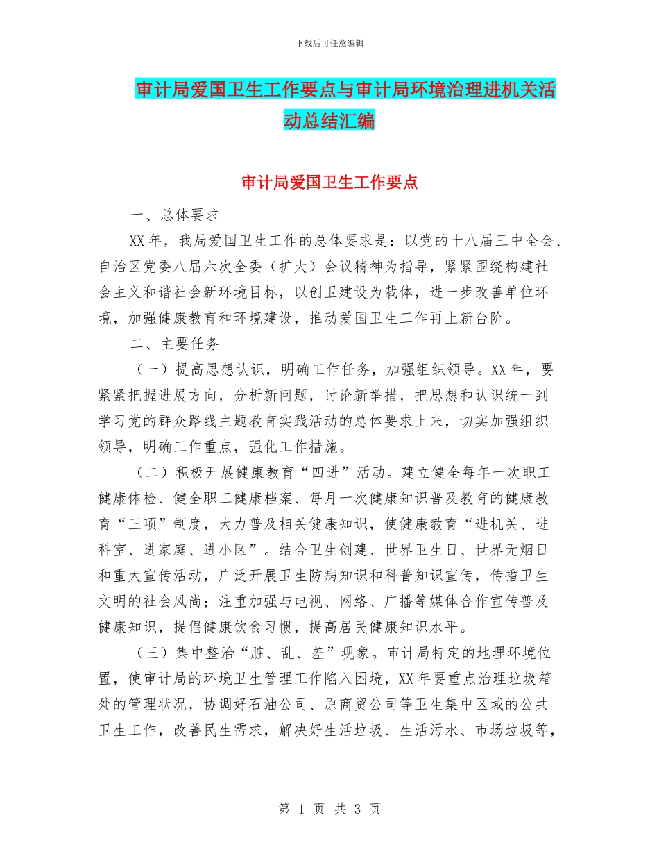 审计局爱国卫生工作要点与审计局环境治理进机关活动总结汇编_第1页