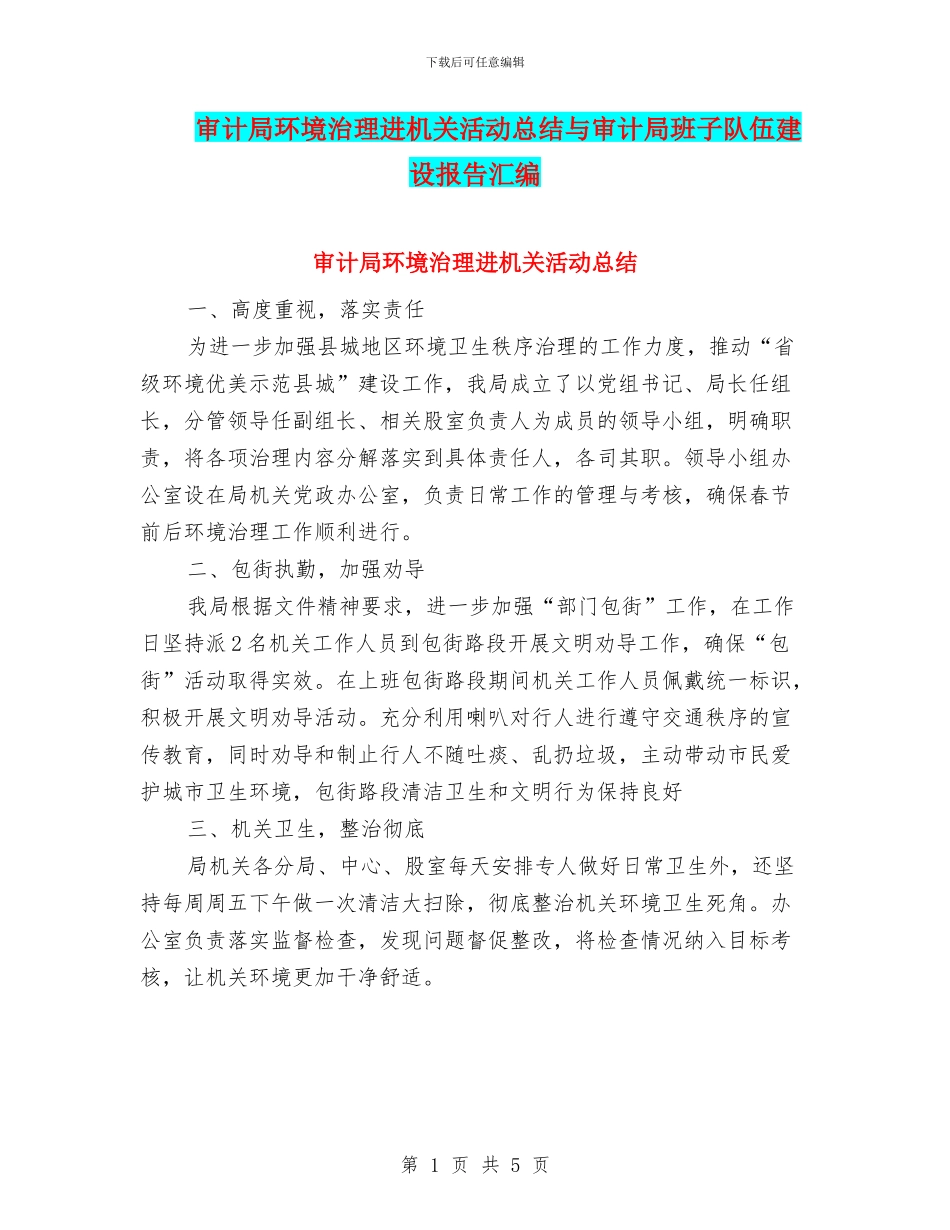 审计局环境治理进机关活动总结与审计局班子队伍建设报告汇编_第1页