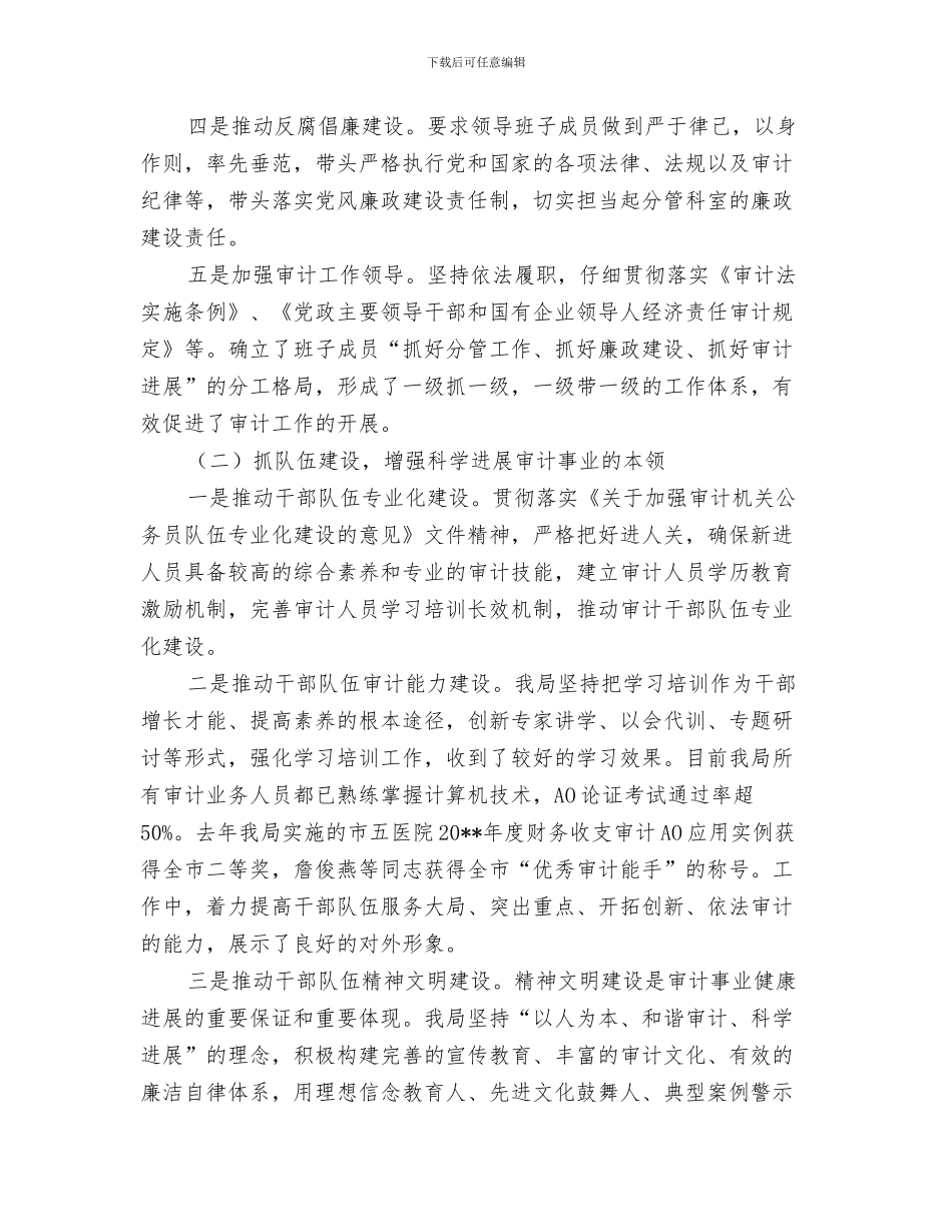 审计局环境治理进机关活动总结与审计局班子队伍建设报告汇编_第3页