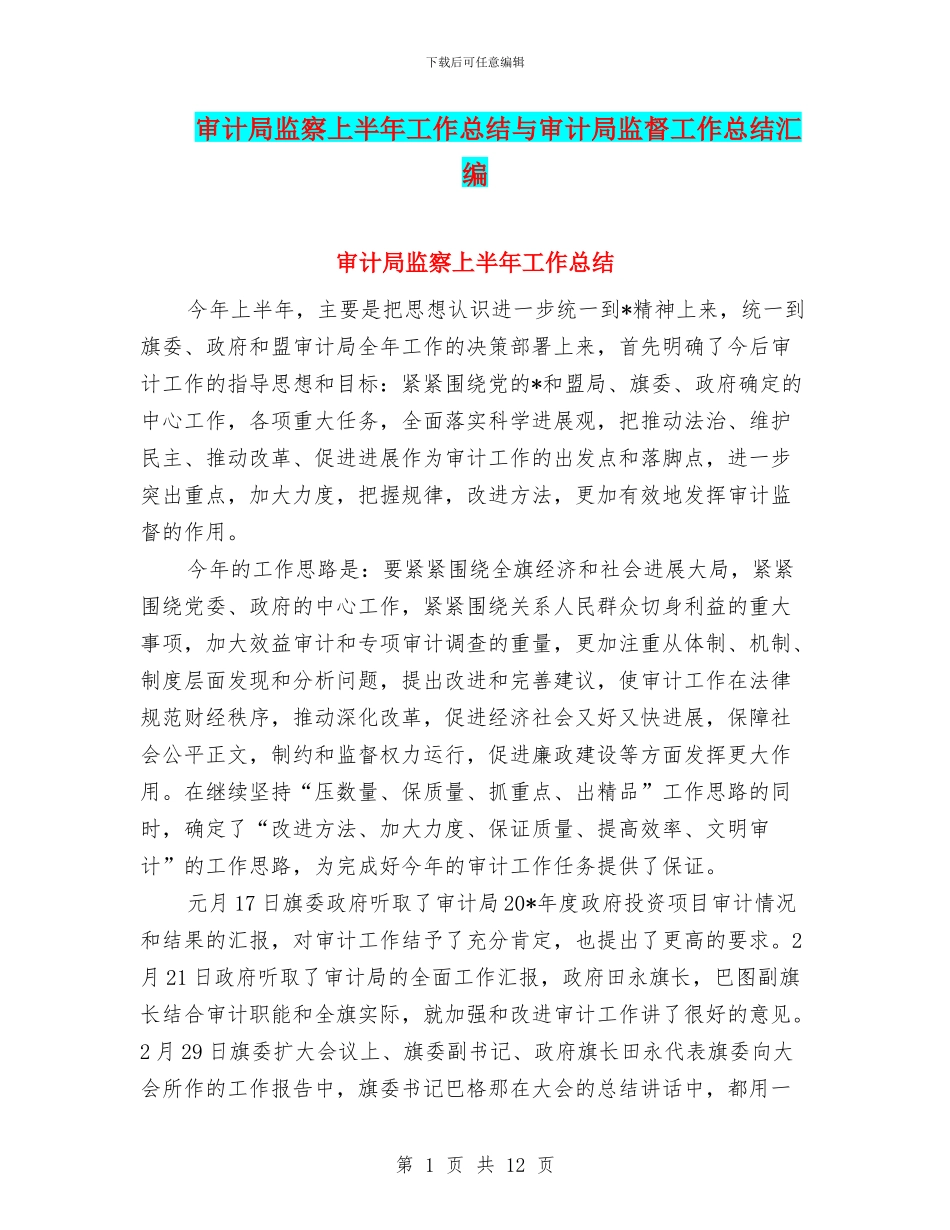 审计局监察上半年工作总结与审计局监督工作总结汇编_第1页