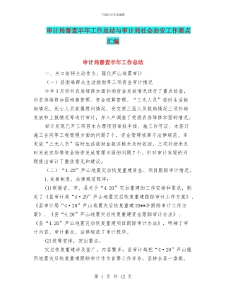审计局督查半年工作总结与审计局社会治安工作要点汇编