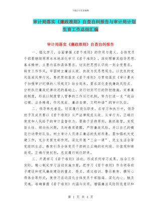 审计局落实《廉政准则》自查自纠报告与审计局计划生育工作总结汇编