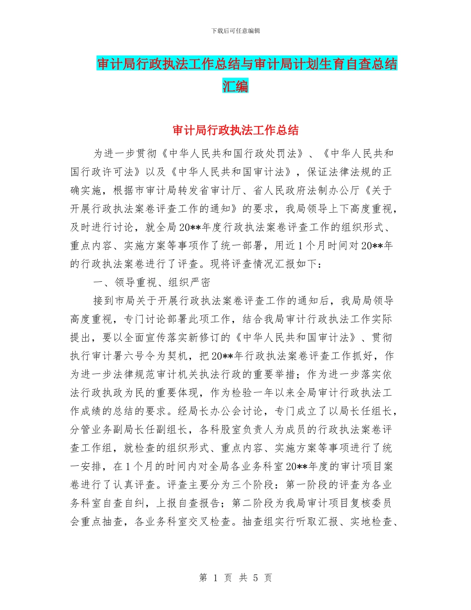 审计局行政执法工作总结与审计局计划生育自查总结汇编_第1页