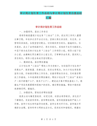 审计局计划生育工作总结与审计局计划生育自查总结汇编