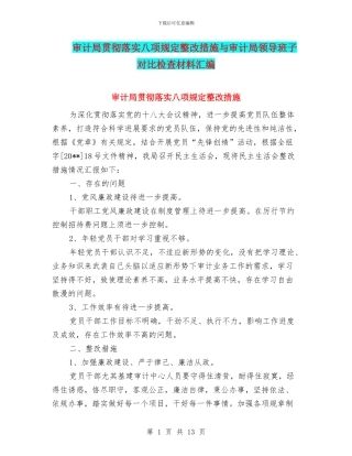 审计局贯彻落实八项规定整改措施与审计局领导班子对照检查材料汇编