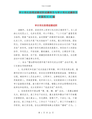 审计局长助理述德述职述廉报告与审计局长述廉报告汇编