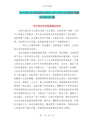 审计局长在双创发展会讲话与审计局长在发展环境整治会讲话汇编