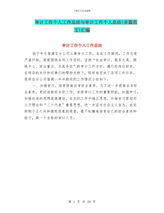 审计工作个人工作总结与审计工作个人总结汇编