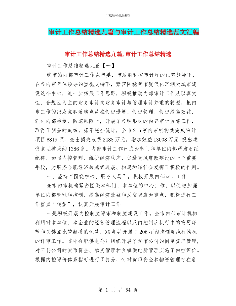 审计工作总结精选九篇与审计工作总结精选范文汇编_第1页
