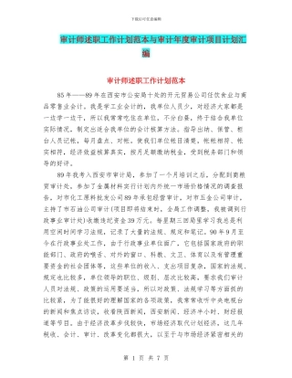 审计师述职工作计划范本与审计年度审计项目计划汇编