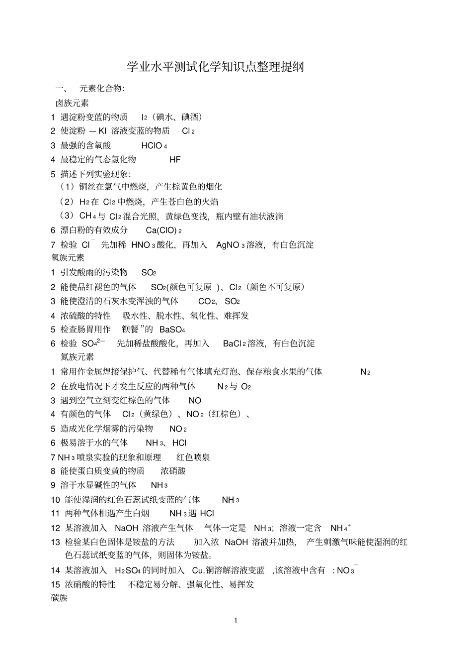 化学学业水平测试必读知识点_第1页