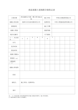 混凝土进场联合验收记录