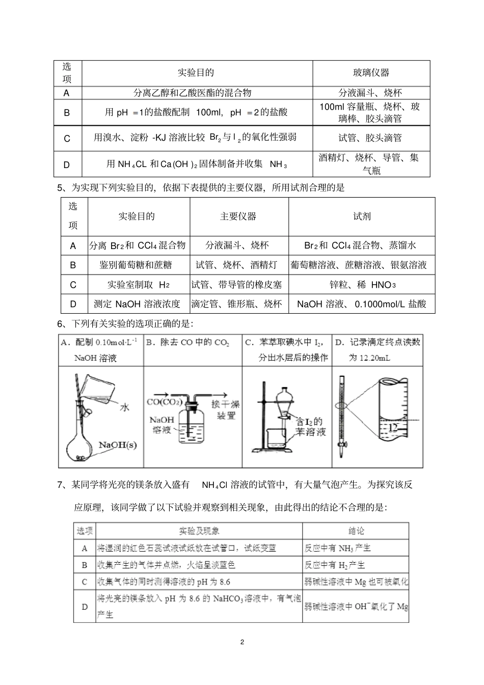 化学试验练习题资料_第2页