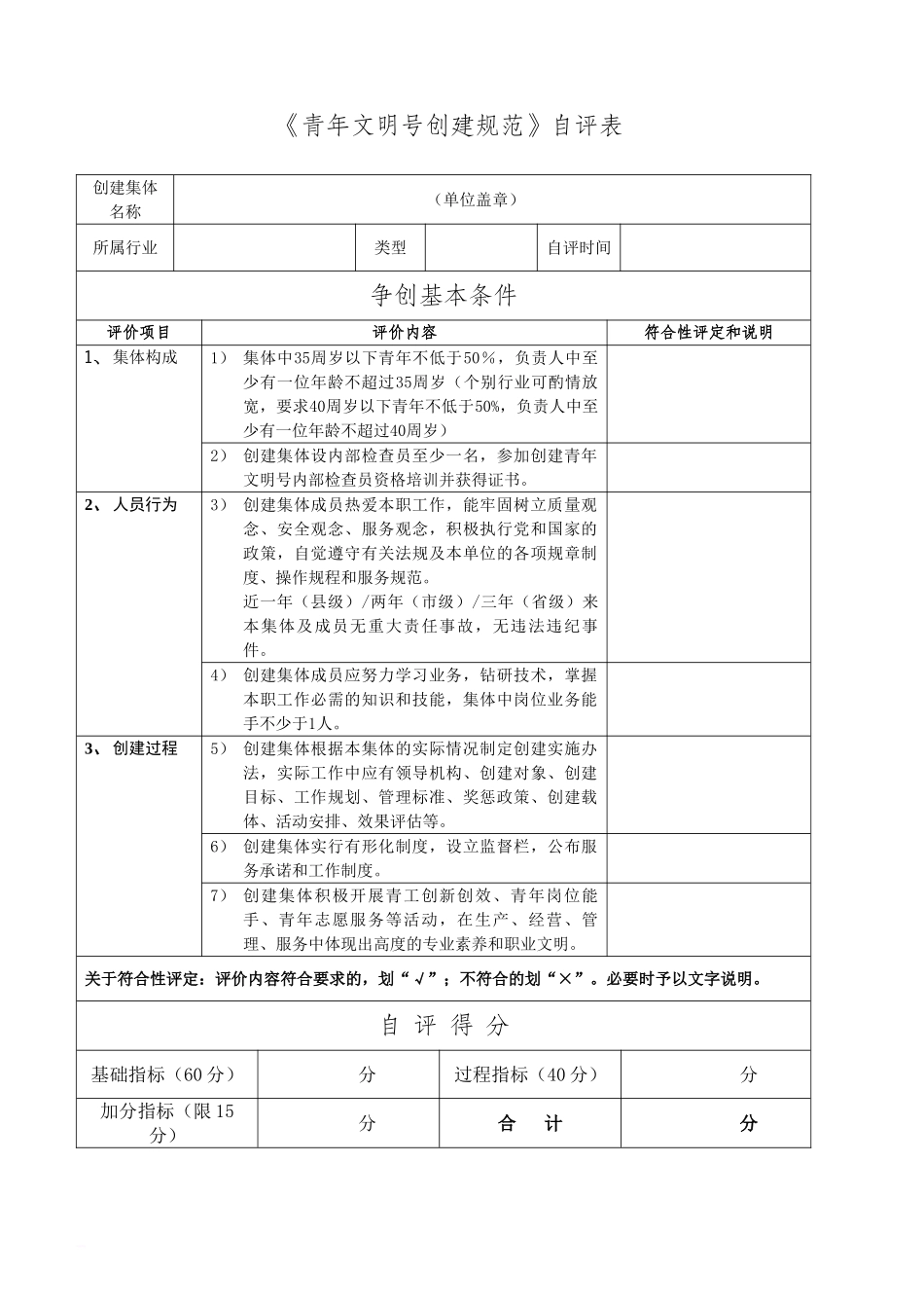 青年文明号创建规范自评表_第1页