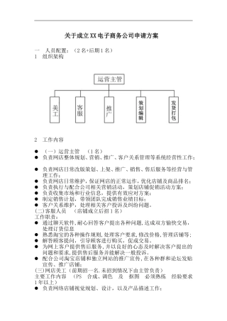 关于成立XX电子商务公司申请方案