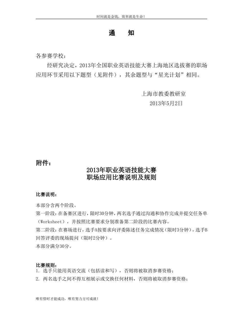 全国职业英语技能大赛选拔赛职场应用样题_第1页