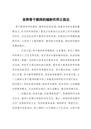 发挥骨干教师的辐射作用之我见