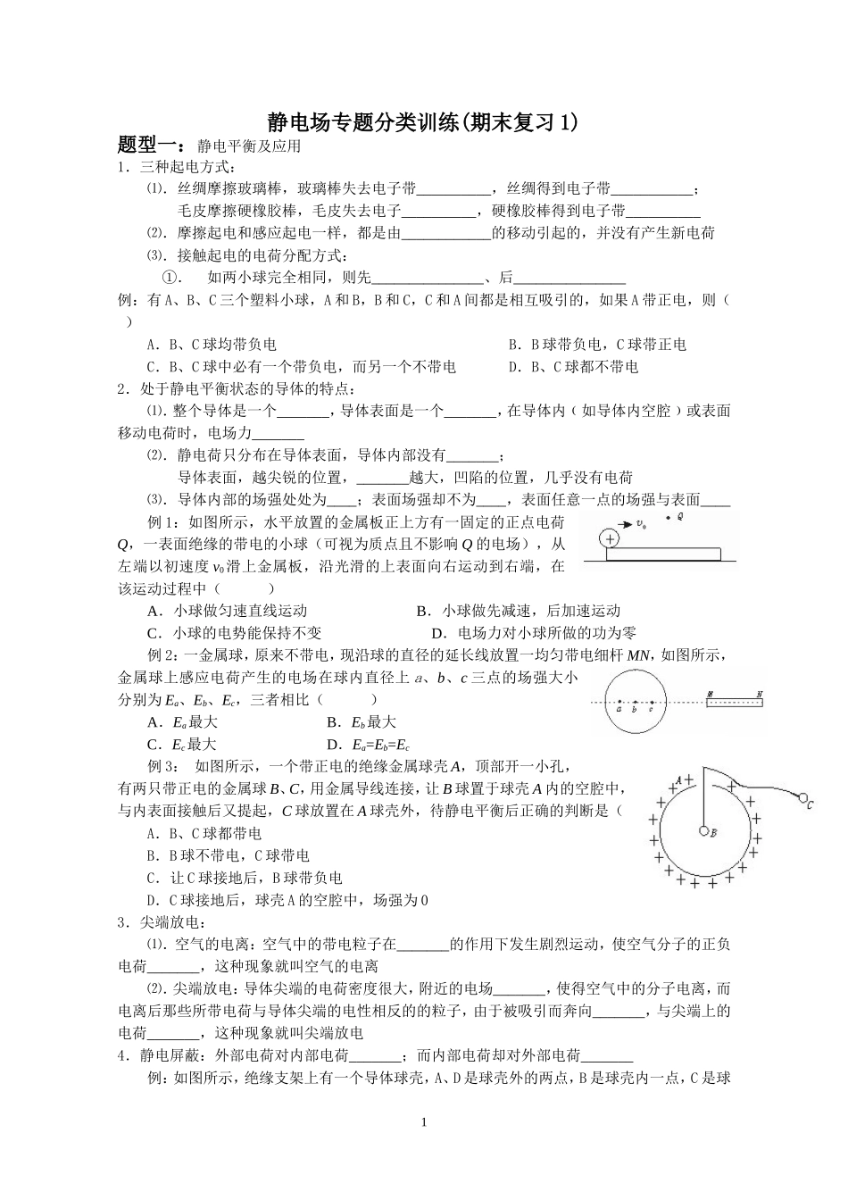 静电场专题分类训练(期末复习)_第1页