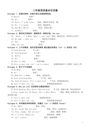 人教版三年级英语上册基本对话集合
