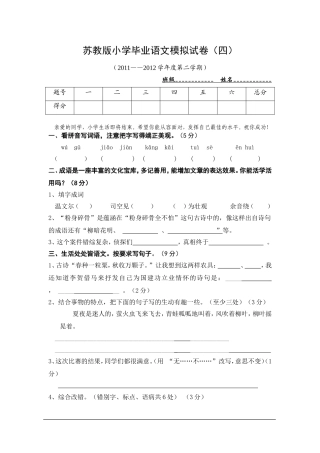 苏教版小学毕业语文模拟试卷(四)