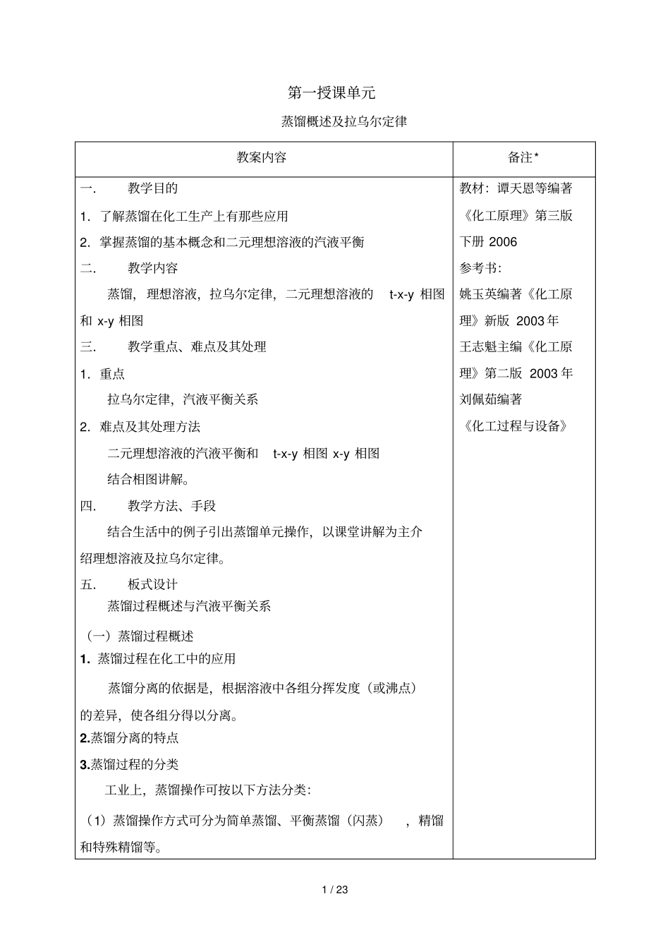 化工原理蒸馏教师教学案_第1页
