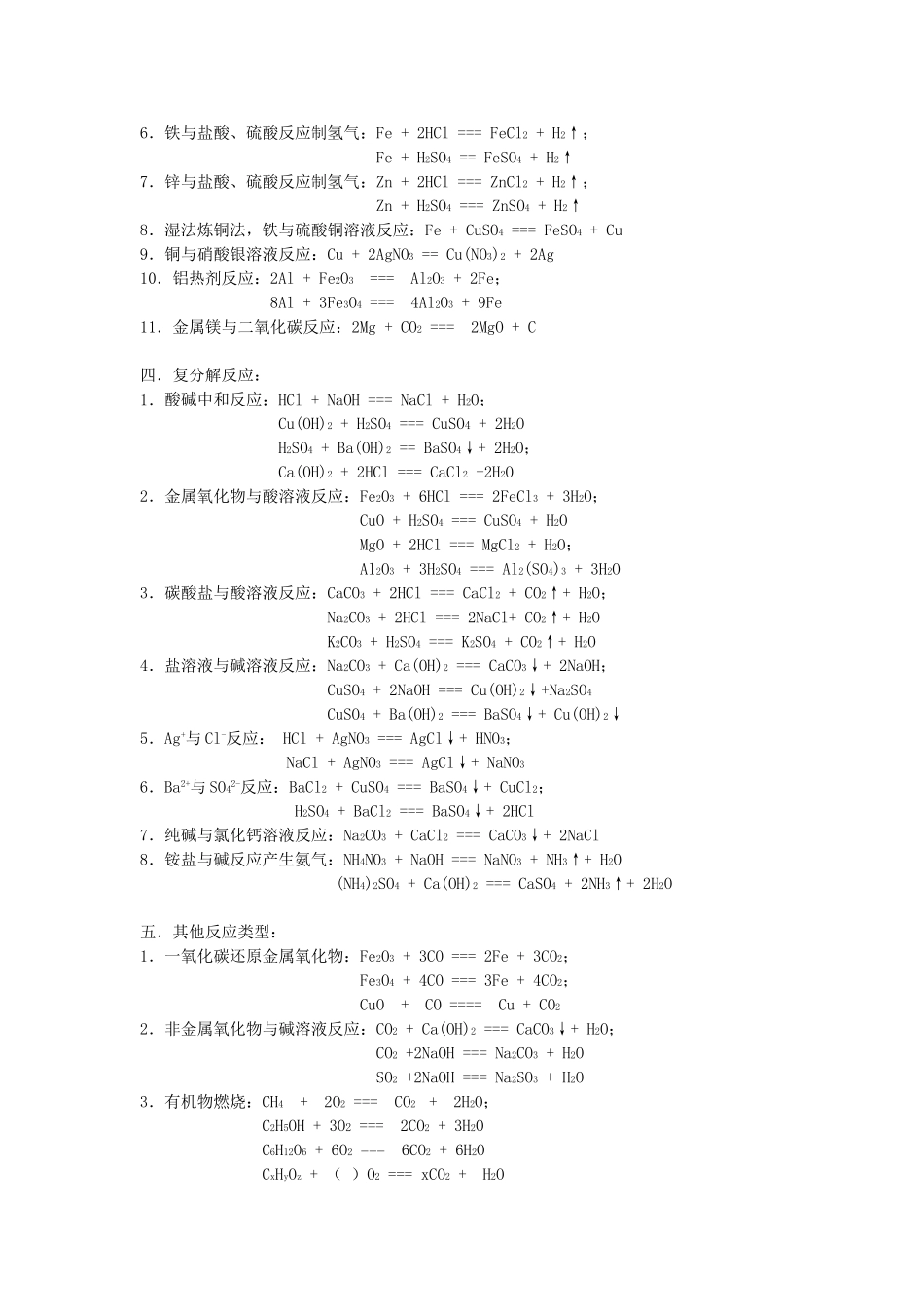 初中化学反应类型和方程式_第2页