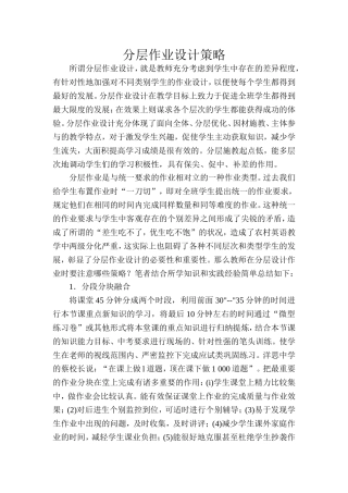分层作业设计策略