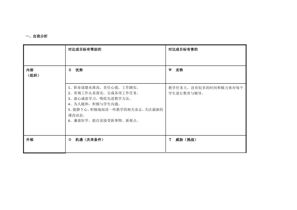 黄伟娟：个人自我诊断SWOT分析表_第1页