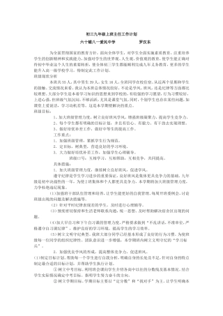 初三九年级上班主任工作计划