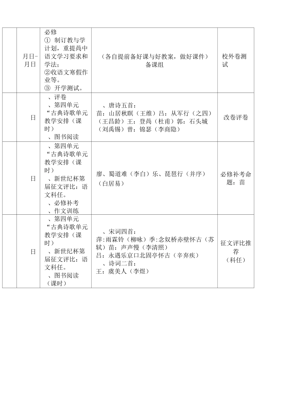 人教版高一语文(必修3-4)备课组教学计划_第3页