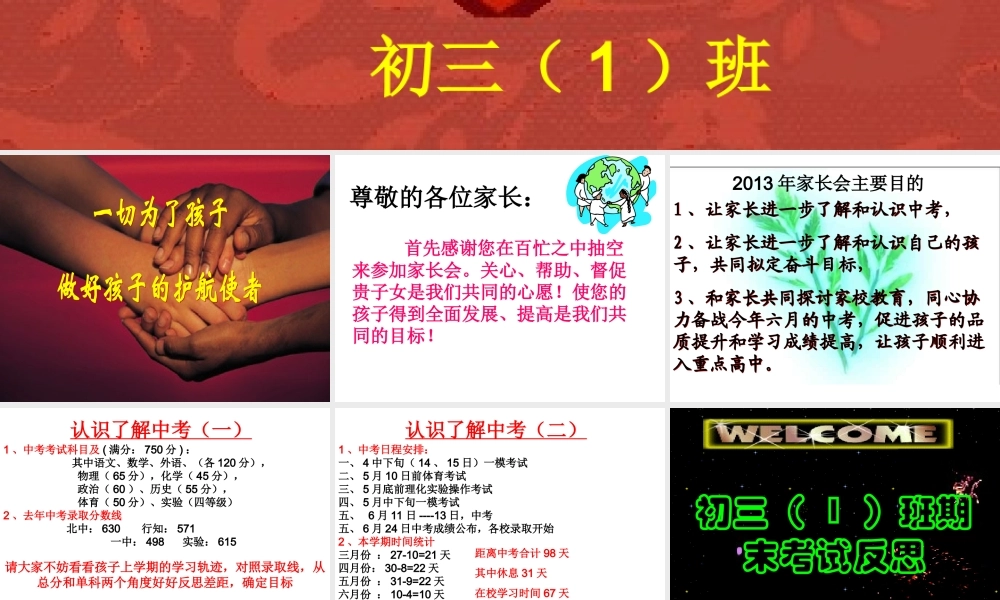 初三(1)毕业班家长会ppt