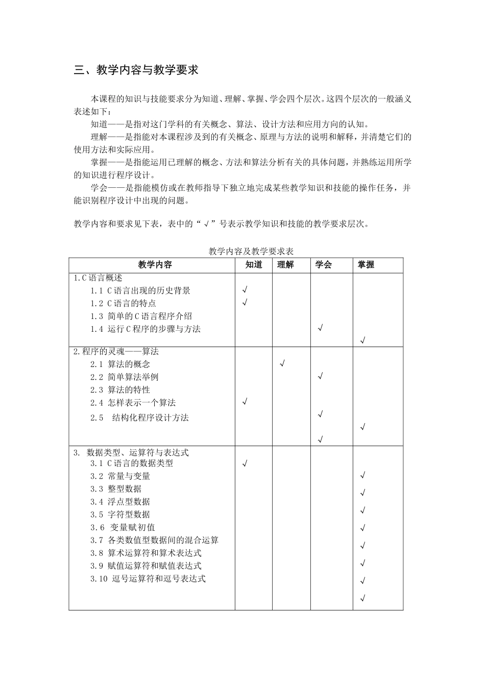《C语言程序设计》教学大纲_第2页