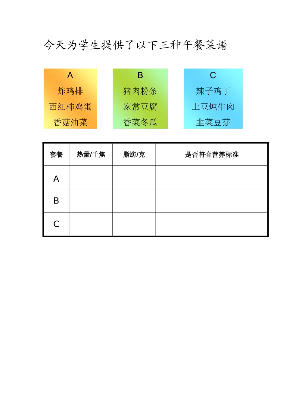 小学数学2011版本小学四年级营养午餐报告单_第1页