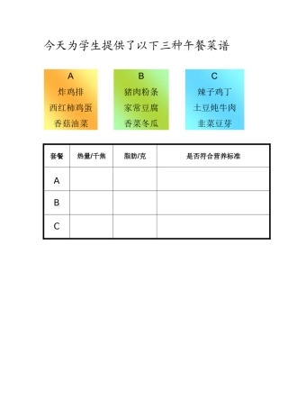 小学数学2011版本小学四年级营养午餐报告单
